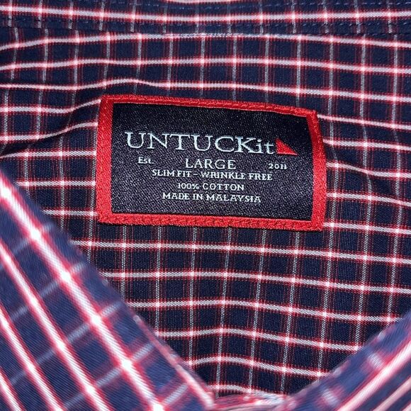 UNTUCKit LS Check Plaid Wrinkle Free Slim Fit Dress Shirt 100% Cotton Graach - Picture 3 of 7